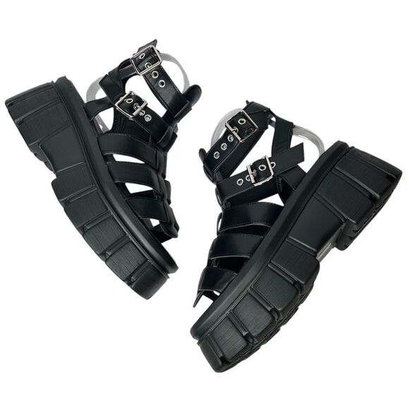 New Faux Leather Ankle Strap black buckle Chunky Platform fisherman sandals 11 - Picture 10 of 11